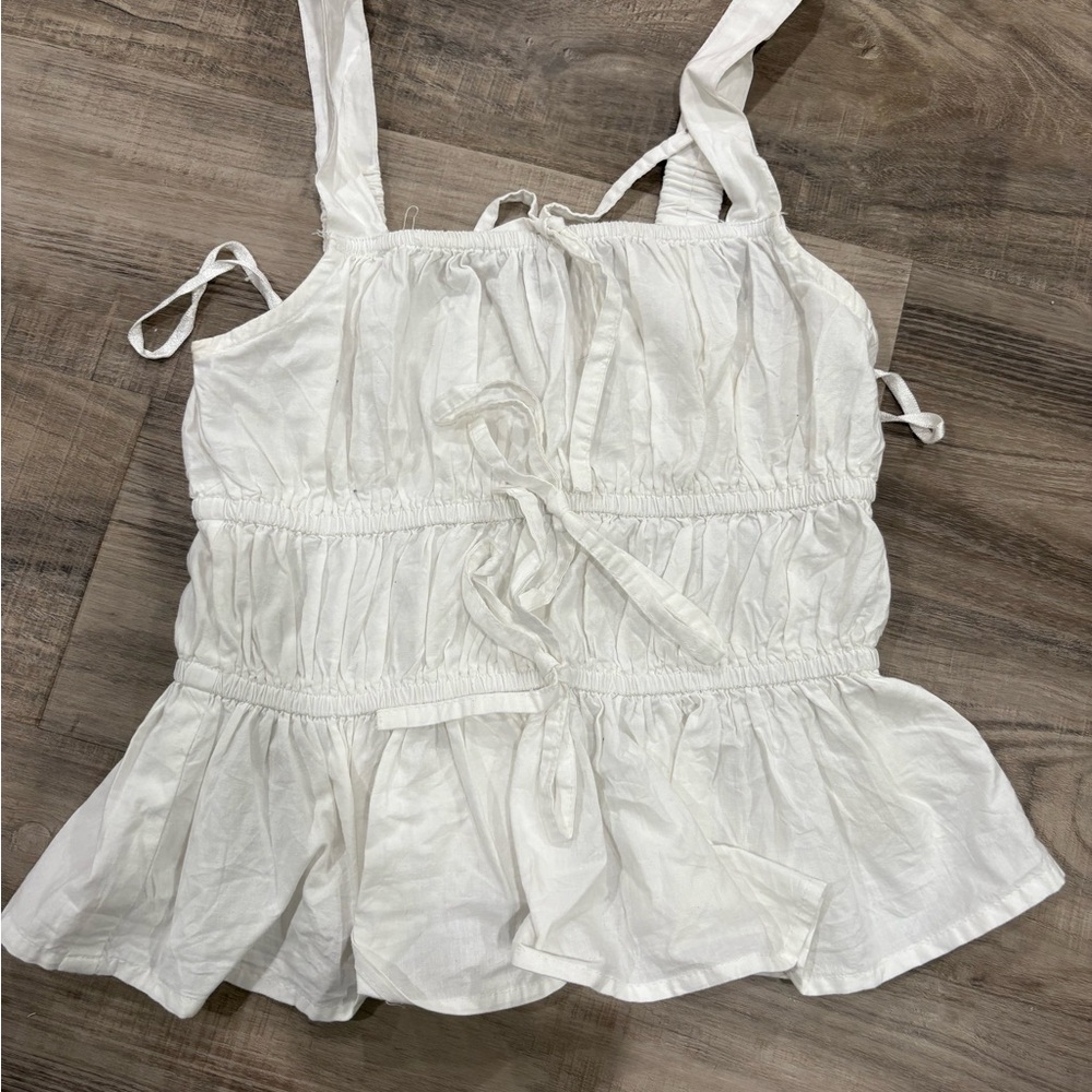 White Sleeveless Ruffle Top - Picture 3 of 4